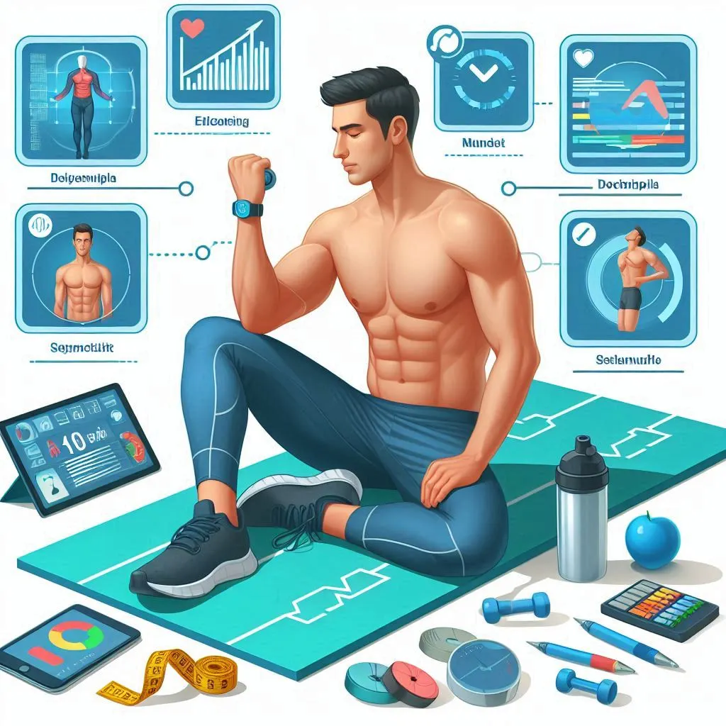 Uma pessoa se exercitando em um ambiente agradável, seguindo uma rotina personalizada para seu corpo, com equipamentos adequados e posturas corretas.