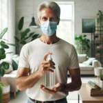 Um homem adotando medidas preventivas para evitar doenças respiratórias.