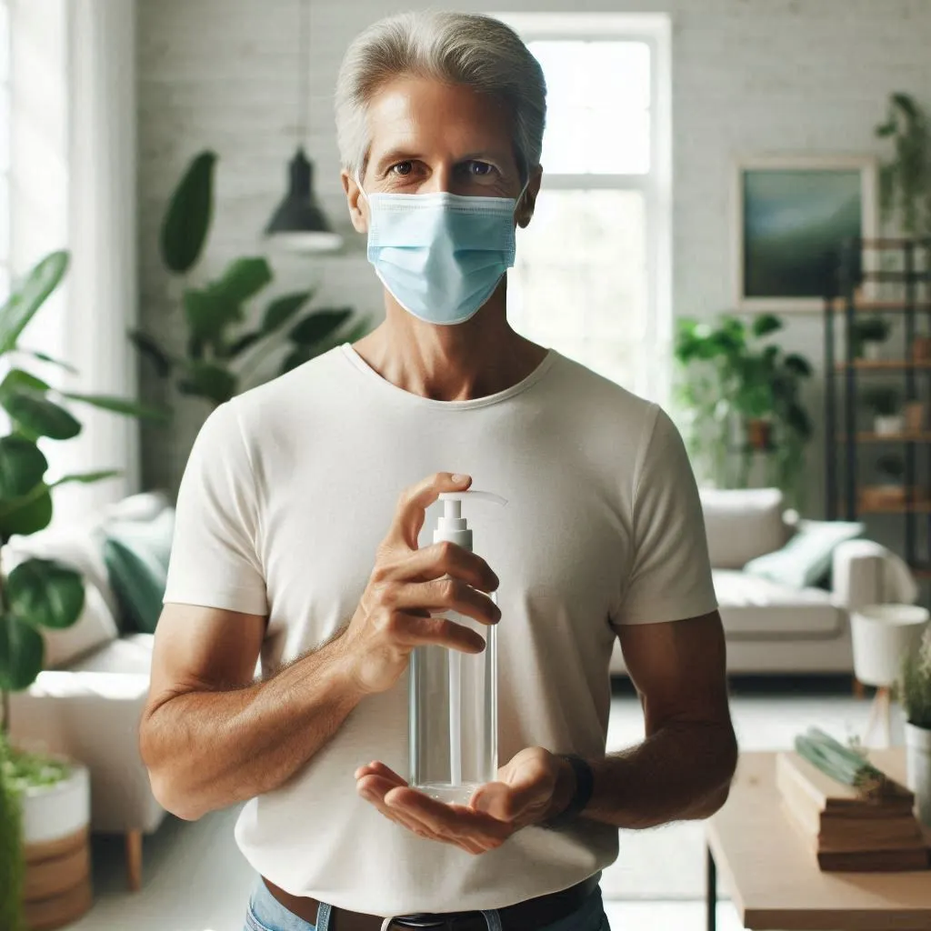 Um homem adotando medidas preventivas para evitar doenças respiratórias.